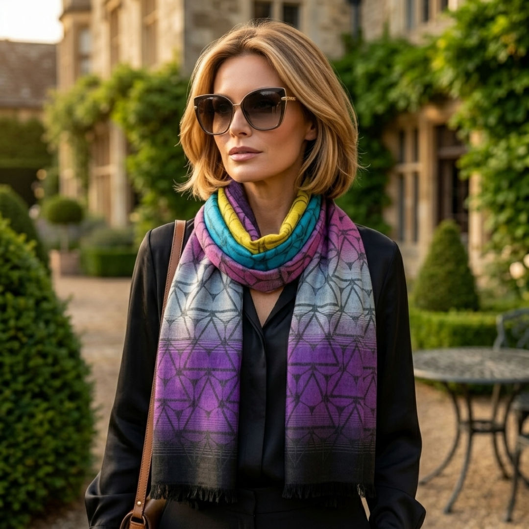 Black Purple Geometric Pattern Scarf